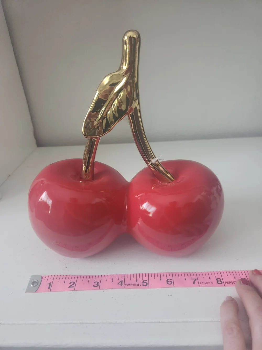 Decorative Red Cherry Sculpture with Gold Stem - Home Accents